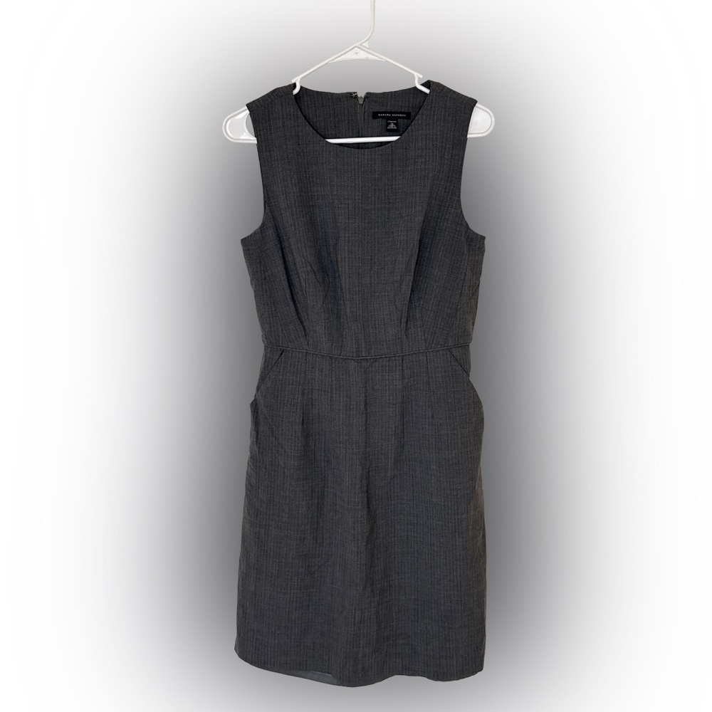 BANANA REPUBLIC Women’s Gray Wool Office Sheath Knee Length Sleeveless Dress 10